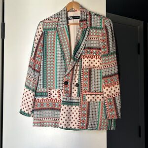 Zara OVERSIZED satin Colorful Geometric Blazer